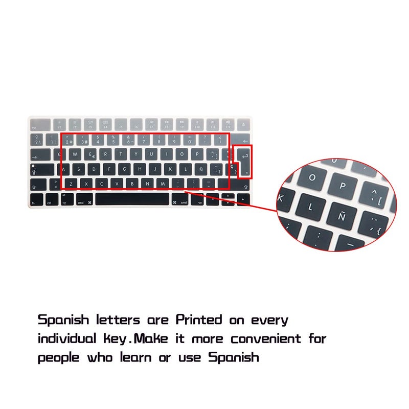 HRH Spanish Language Silicone Keyboard Cover Skin for Magic Wireless Keyboard MLA22LL/A (A1644,2015 Released) European ISO Layout,Ombre Gray - Image 2